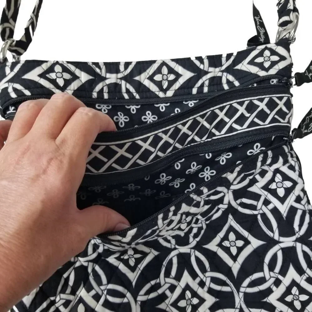 Vera Bradley Black & White Cotton Quilted Adjustable Crossbody or Shoulder Bag